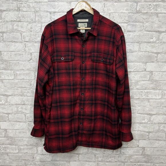 LL Bean Men's L Barn Shacket‎ Chore Coat Fleece Lined Traditional Fit Red Plaid - Picture 1 of 13